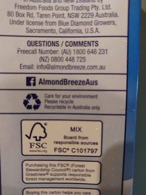 Almond Breeze Almond Milk - Recycling instructions and/or packaging information - en