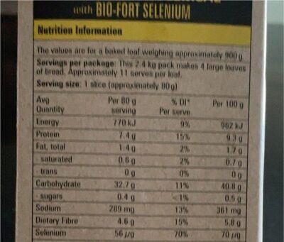 Golden wholemeal - Nutrition facts