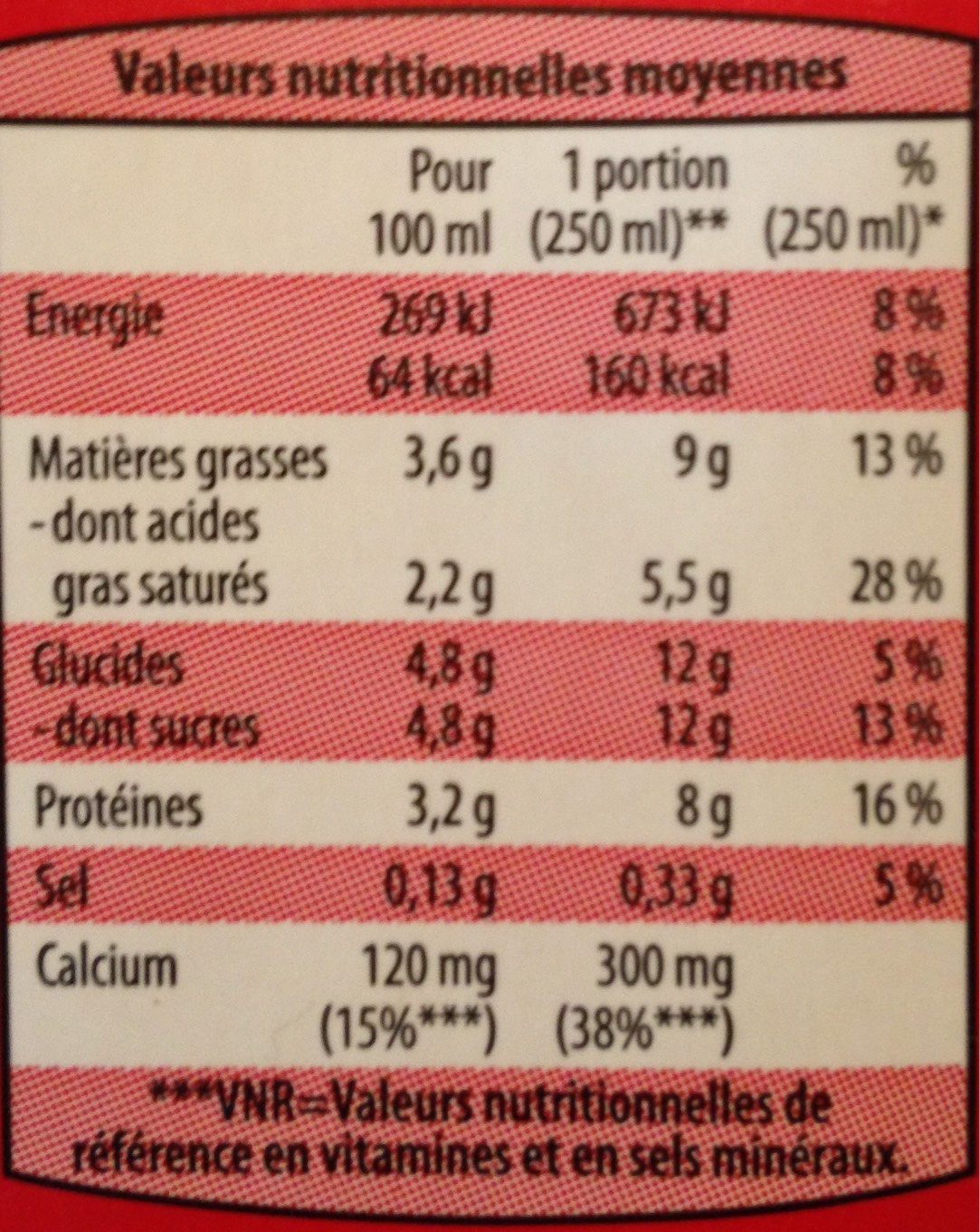 Lait Entier - Nutrition facts - fr