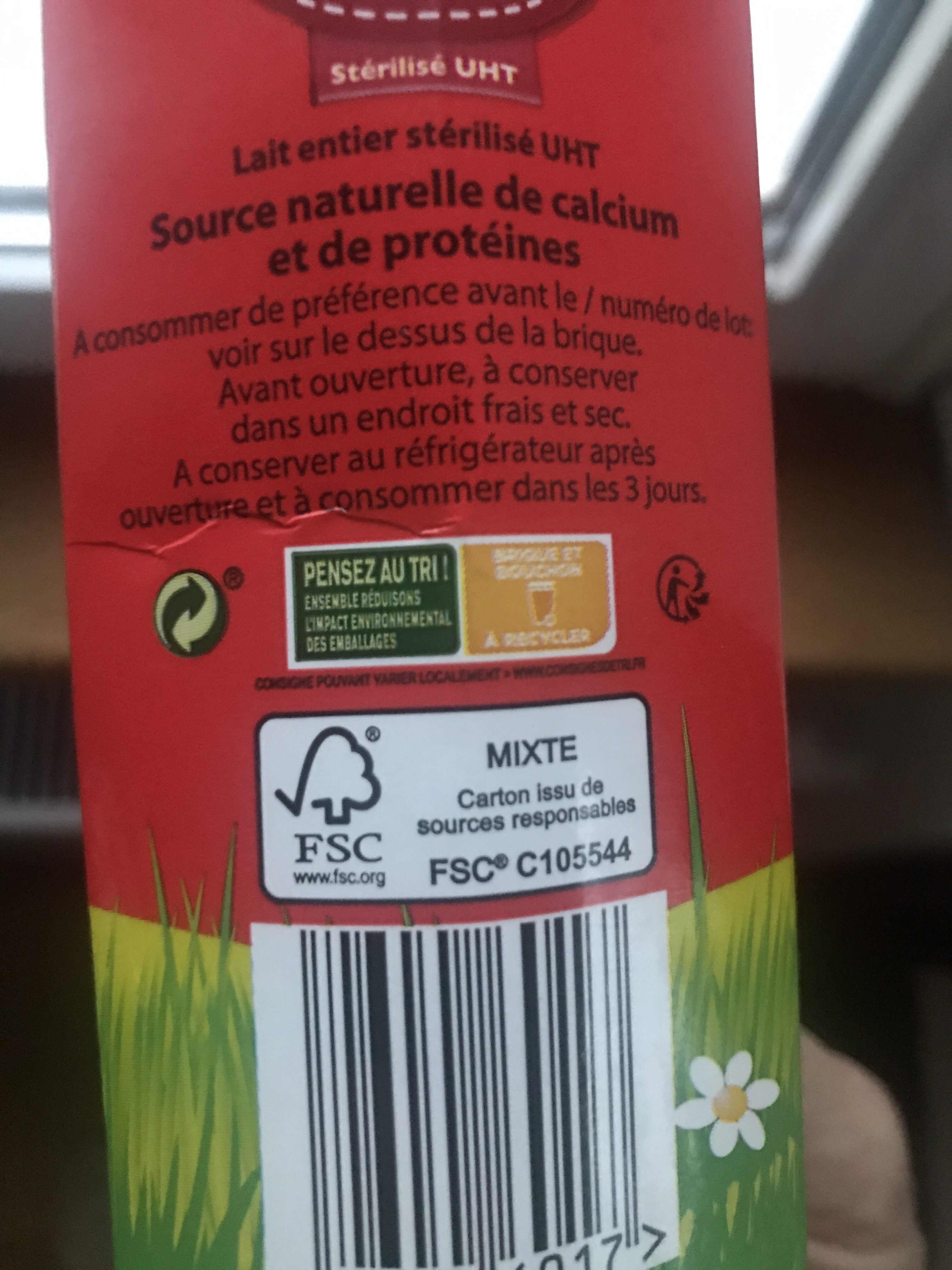 Lait Entier - Recycling instructions and/or packaging information - fr