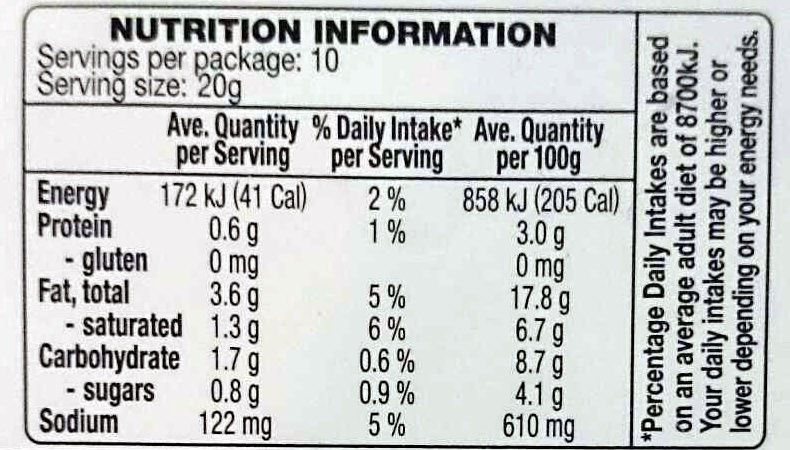 Guacamole Avocado Dip - Nutrition facts - en