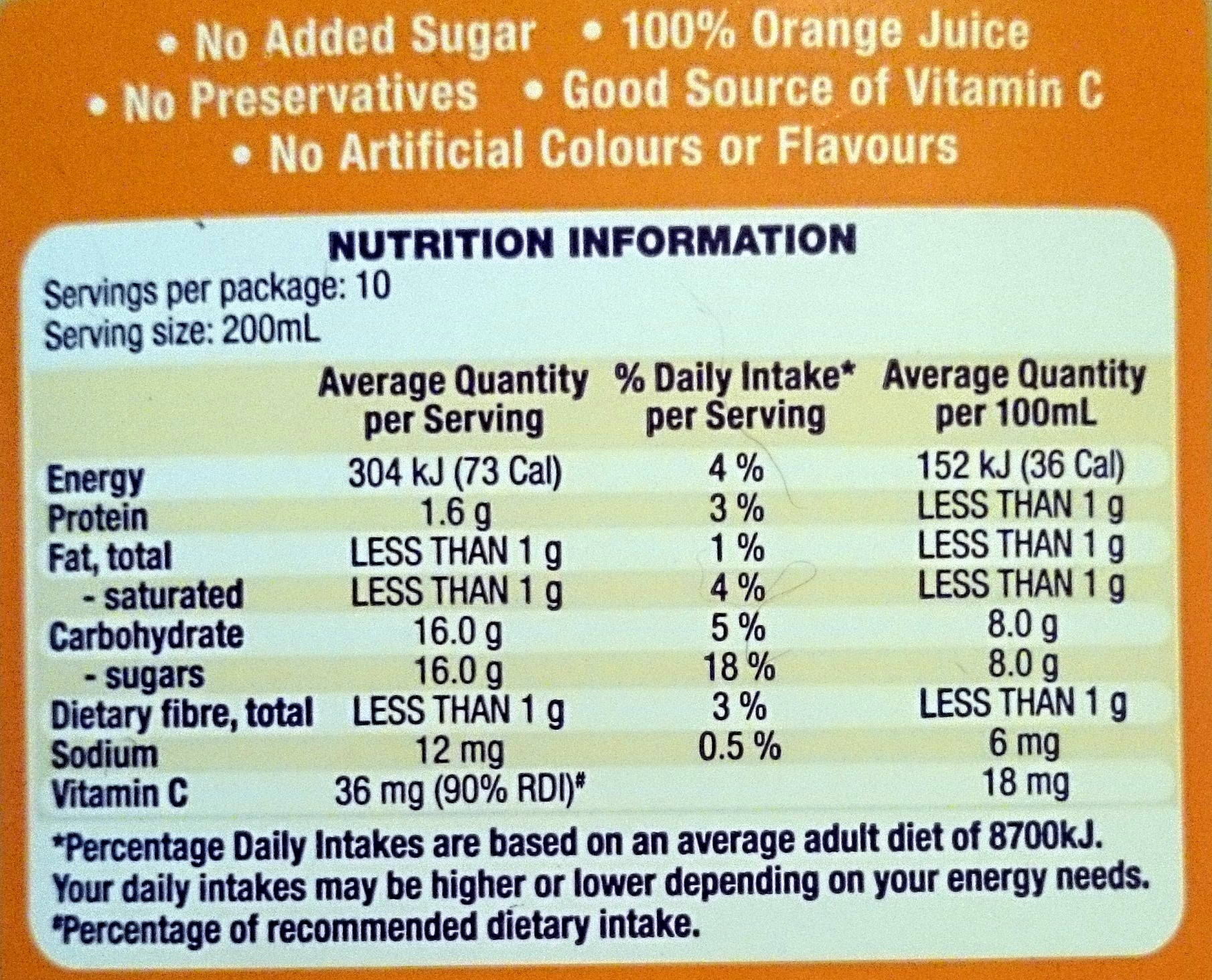 Country Orchard 100% Orange Juice - Nutrition facts - en