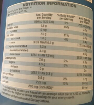 Regular Soy Milk - Nutrition facts
