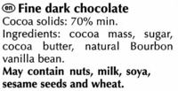 Schokolade 70% cocoa - Ingredients - en