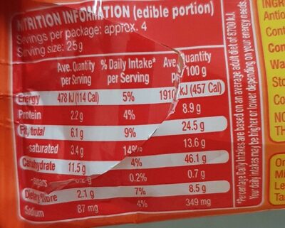 Microwave Popcorn Extra Butter Flavour - Nutrition facts - en