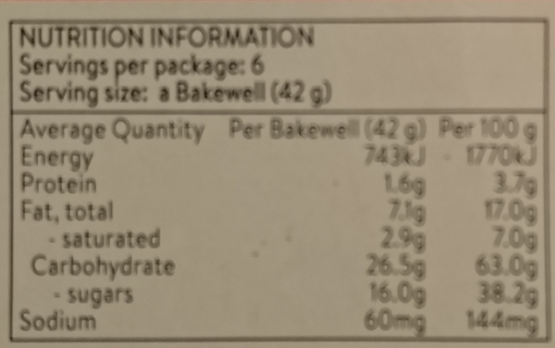 Mr Kipling 6 Cherry Bakewells - Nutrition facts - en