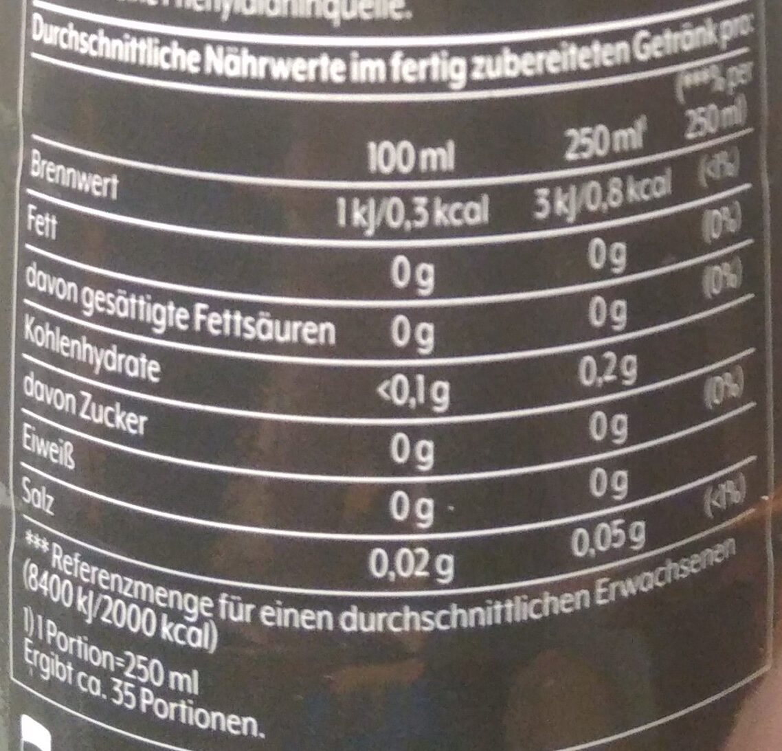 Pepsi Max Getränkesirup - Nutrition facts - de