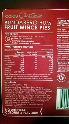 Coles Bundaberg Rum Fruit Mince Pies - Nutrition facts - en