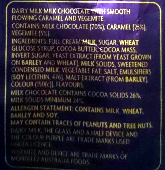Dairy Milk Vegemite Limited Edition - Ingredients - en