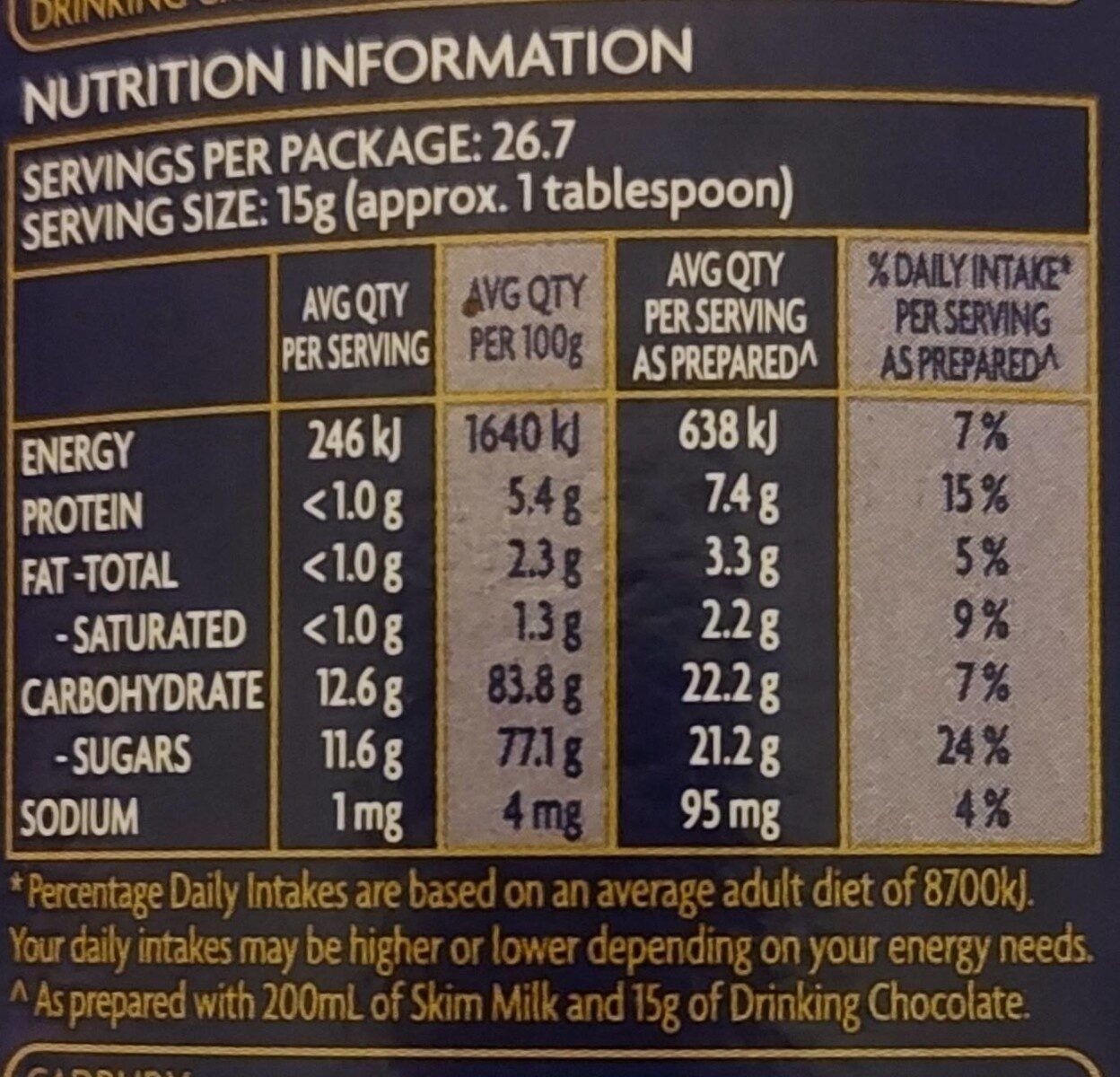 Cadbury Drinking Chocolate - Nutrition facts - en
