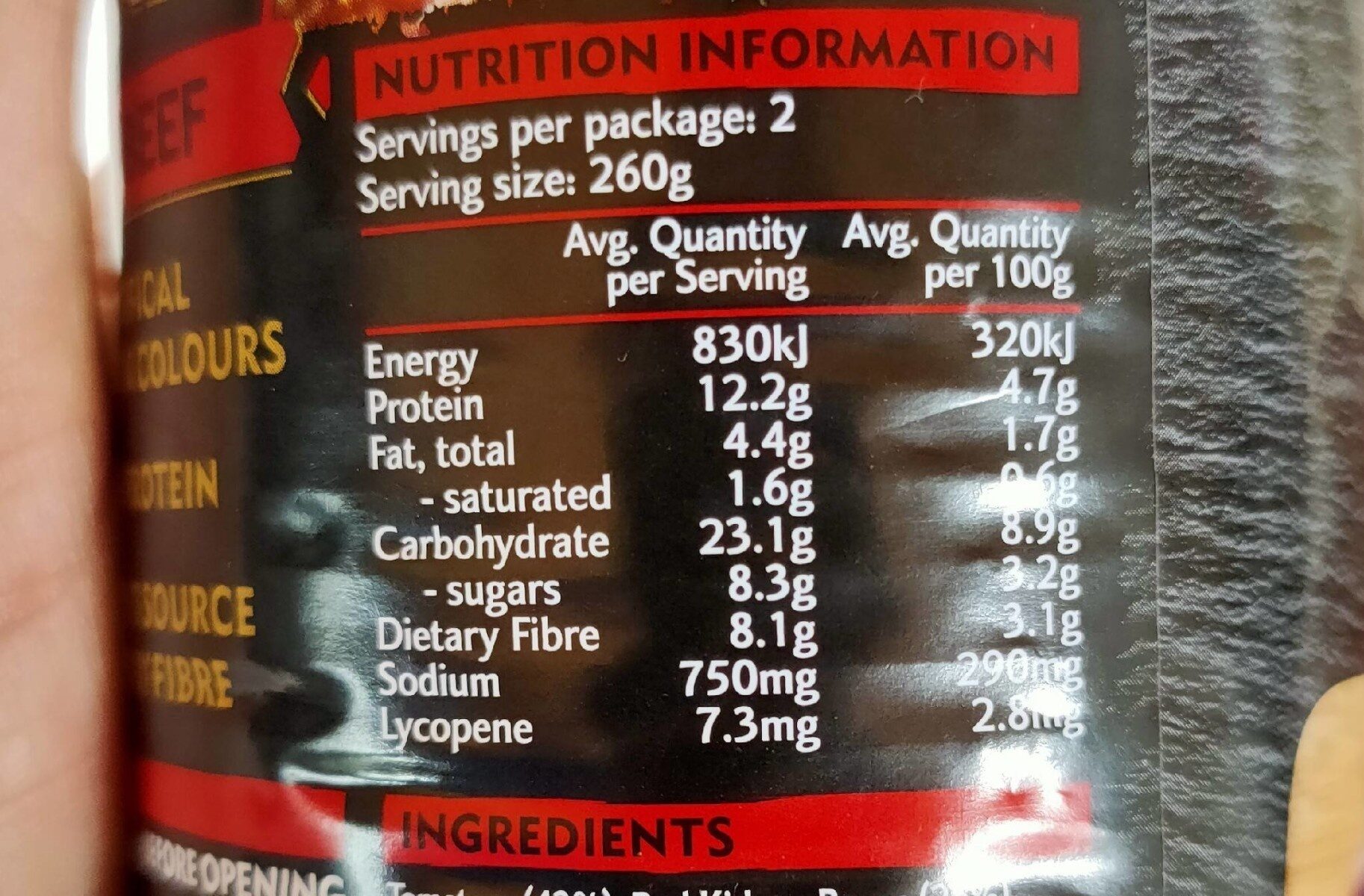 Chili Beef - Nutrition facts - en