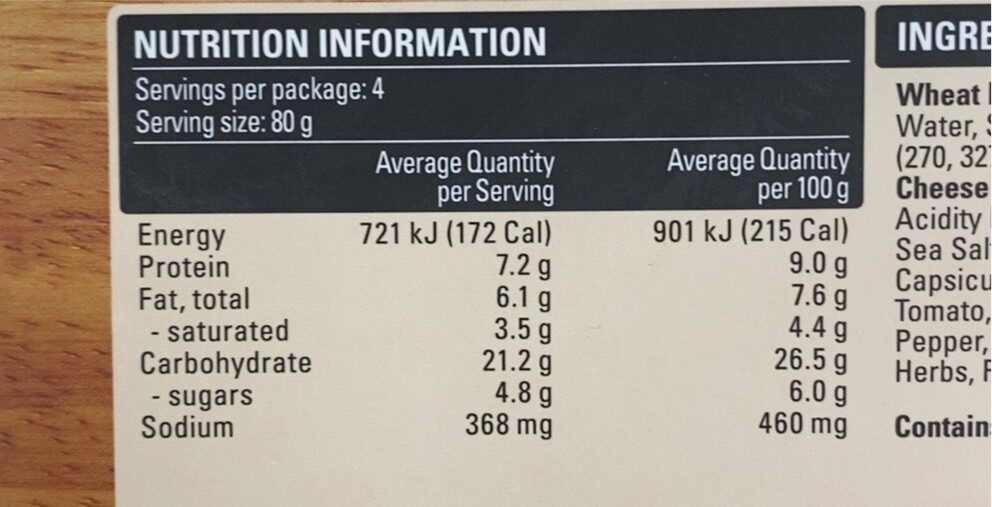 Thin crust pizza - Nutrition facts - en