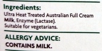 Coles Lactose Free Milk Full Cream - Ingredients - en