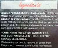 Cashew Nut Crusted Fish Fillets 6 Pack - Ingredients - en