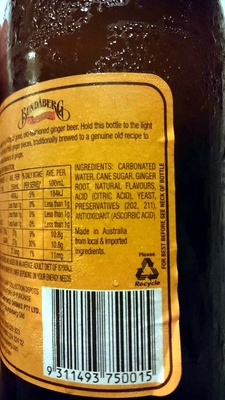 Bundaberg - Ginger Beer - Ingredients