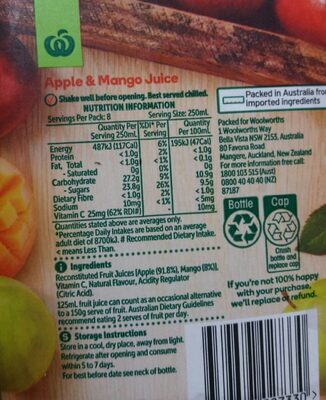 Apple & mango juice - Nutrition facts - en