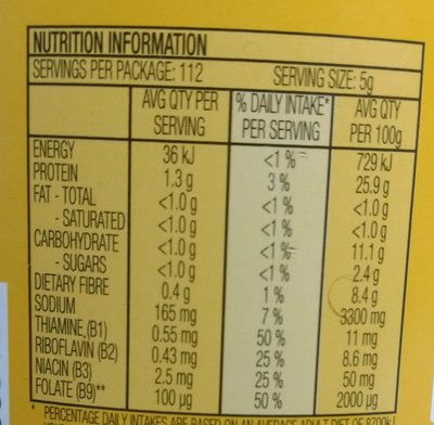 Vegemite - Nutrition facts - en