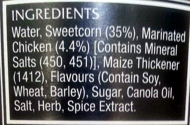 Heinz Big'n Chunky Chicken & Corn - Ingredients - en