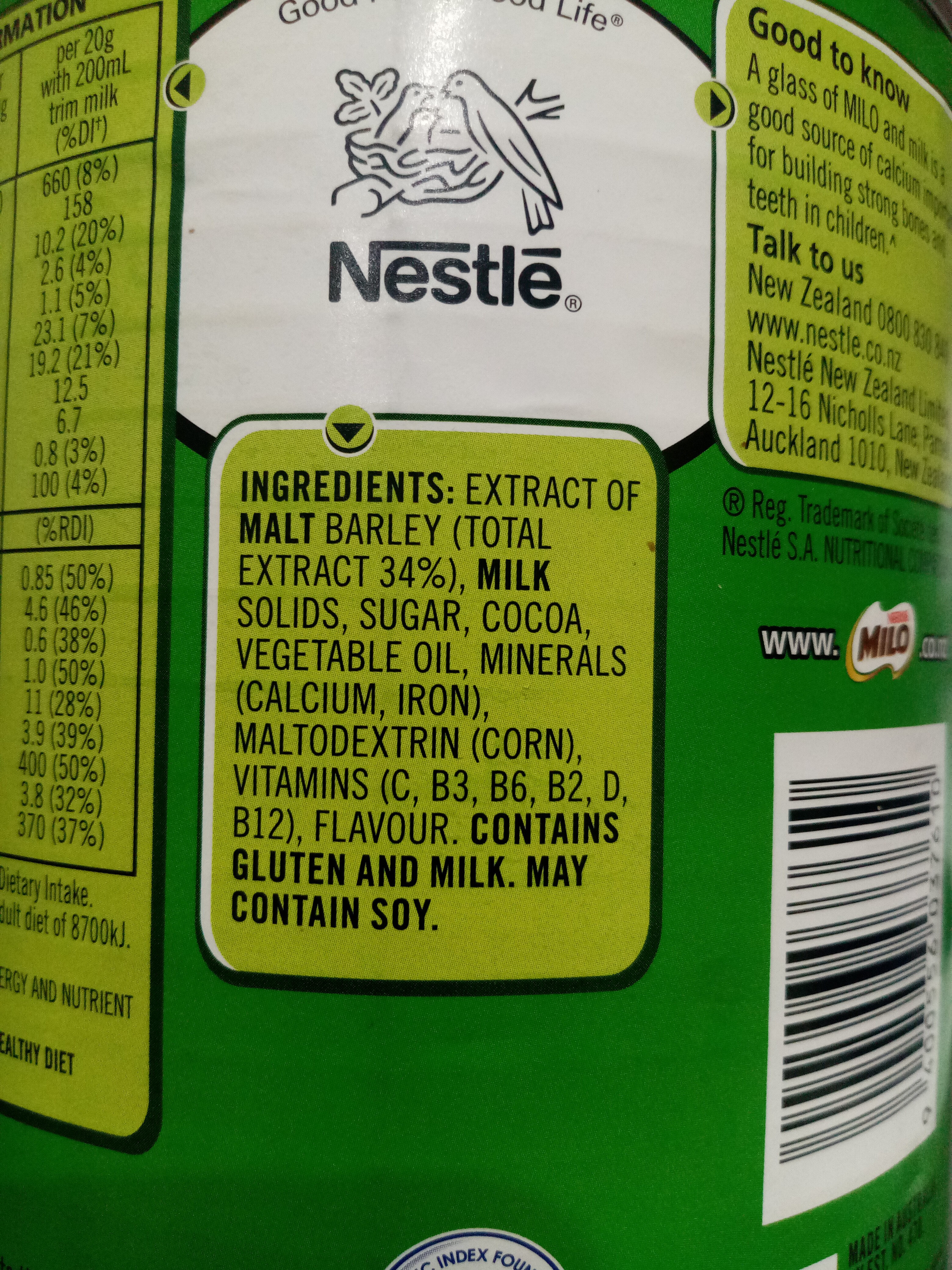 Nestle Milo, classic NZ taste - Ingredients - en