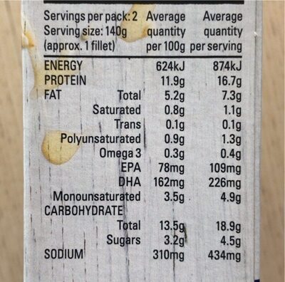 Sealord honey soy tempura batter - Nutrition facts - en